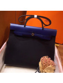 Hermes Original Leather And Canvas Large Herbag Handbag 39cm Black/Blue 2019