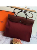 Hermes Original Leather And Canvas Large Herbag Handbag 39cm Burgundy/ Red Brown 2019