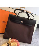 Hermes Original Leather And Canvas Large Herbag Handbag 39cm Deep Coffee/Black 2019