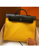 Hermes Original Leather And Canvas Large Herbag Handbag 39cm Yellow/Black/Blue 2019