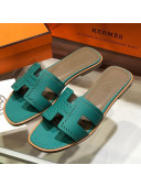 Hermes Santorini Epsom Calfskin Cut-out Classic H Flat Slide Sandals Green 2021 21