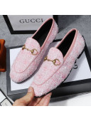 Gucci Jordaan Horsebit Tweed Flat Loafers Pink 2020