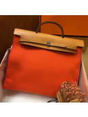 Hermes Original Leather And Canvas Large Herbag Handbag 39cm Orange/Light Coffee 2019