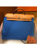 Hermes Original Leather And Canvas Large Herbag Handbag 39cm Blue/Light Coffee/Green 2019