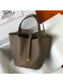 Hermes Touch Picotin Bag 22cm with Crocodile Embossed Leather Top Handle Elephant Grey/Gold 2020