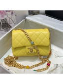 Chanel Lambskin Resin Stones Chain Mini Flap Bag AS2379 Yellow 2021