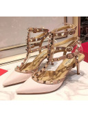 Valentino Patent Calfskin Rockstud Ankle Strap With 6.5cm Heel Light Pink