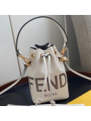 Fendi Mon Tresor Mini Bucket Bag in White Logo Leather 2020