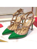 Valentino Patent Calfskin Rockstud Ankle Strap With 9.5cm Heel Green