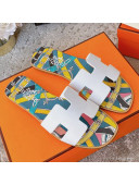 Hermes Oran Swift Calfskin Print Insole Classic H Flat Slide Sandals White 2021