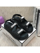 Chanel Leather Strap Flat Sandals with White CHANEL Charm G35927 Black 2021