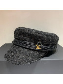 Chanel Wool Tweed Hat with Cord Charm Black 2020