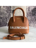 Balen...ga Logo Grained Calfskin Small Ville Top Handle Bag XXS Camel 2018