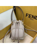 Fendi Litchi Grained Calfskin Mon Tresor Mini Bucket Bag Vintage White 2019