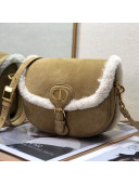 Dior Medium Bobby Bag in Camel Brown Suede and Shearling Wool 2020
