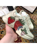 Gucci Rhyton Strawberry Print Leather Sneakers 523609 White 2019(For Women and Men)