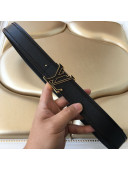 Louis Vuitton Embossed Leather Belt 38mm with LV Buckle Black/Gold 2019