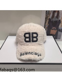 Balenciaga Fur BB Baseball Hat White 2021 110523