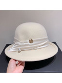 Chanel Wool Bucket Hat with Pearl Silk Strap White 2020