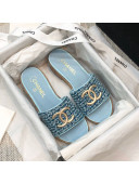 Chanel Metal CC Tweed Slide Sandals G34826 Light Blue 2021