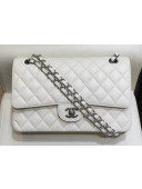 Chanel Grained Caflskin Medium Classic Flap Bag A01112 White With Silver Hardware