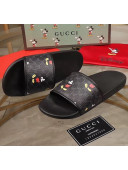Gucci Disney x Gucci Mickey GG Supreme Flat Slide Sandals Black 2020(For Women and Men)