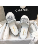 Chanel Embroidered CC Tweed Slide Sandals G34826 White 2021