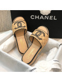 Chanel Embroidered CC Leather Slide Sandals G34826 Beige 2021
