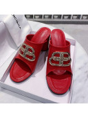 Balenciaga Oval BB Calfskin High-Heel Mules Slide Sandal Red/Gold 2020