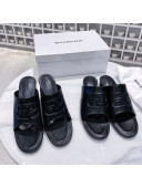 Balenciaga Oval BB Calfskin Heel Mules Slide Sandal All Black 2020