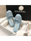 Chanel Embroidered CC Tweed Slide Sandals G34826 Light Blue 2021