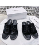 Balenciaga Oval BB Patent Leather Heel Mules Slide Sandal All Black 2020