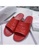 Balenciaga Oval BB Calfskin Flat Mules Slide Sandal All Red 2020