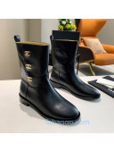 Chanel Calfskin CC Buckle Side Short Boots Black 2020