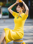 Women Knitted Long Dress WD021904 Yellow 2022