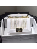 Chanel Small Boy Chanel Embroidered Calfskin Handbag A67085 White 2019
