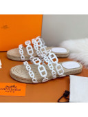 Hermes "Chaine d'Ancre" Espadrille Slide Sandals White 2021