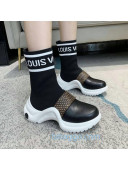 Louis Vuitton Archlight Knit Sock Short Sneakers Boots with Studded Monogram Canvas Strap 2020