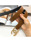Chanel Lambskin Leather 3CM Width Belt with Crystal Metal Buckle Brown 005 2019