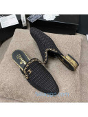 Chanel Checked Tweed Flat Mules with Chain Charm Black 2020 06