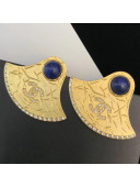 Chanel Metal Skirt-shaped Stud Earrings AB1607 Gold/Blue 2019