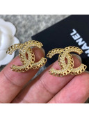 Chanel Cutout Metal CC Stud Earrings Gold 2020