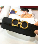 Ferragamo Double Reversible Grainy Calfskin Leather 2.5cm Belt with Metal Pearls Buckle Black 2019 