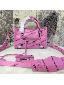 Balen...ga Classsic Mini City Bag with Full Of Logo Print Pink 2018