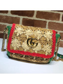 Gucci GG Marmont Flower Raffia Small Shoulder Bag 574433 Beige/Red/Green 2019