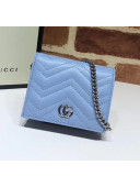 Gucci GG Marmont Matelassé Card Case Wallet With Chain 625693 Pastel Blue 2020
