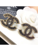 Chanel Vintage Textured Crystal Trim CC Earrings Black 2019