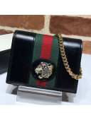 Gucci Leather Rajah Chain Card Case Wallet ‎573790 Black