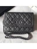 Chanel Metallic Black Grined Calfskin CC Filigree Wallet on Chain WOC Bag A84451 2018