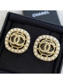 Chanel Glass Stone Pearl Stud Earrings AB5538 Gray 2020
